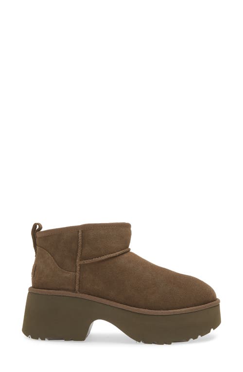 Ugg Classic Ultra Mini New Heights Womens Faux Fur Lined Leather Ankle Boots In Brown