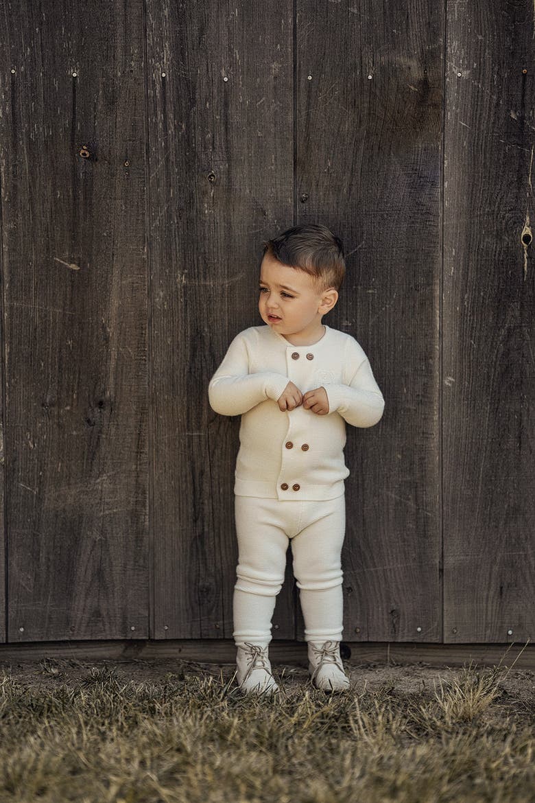Crest Knitted 2 Piece Long Sleeve Top and Pants Set, Alternate, color, Cream