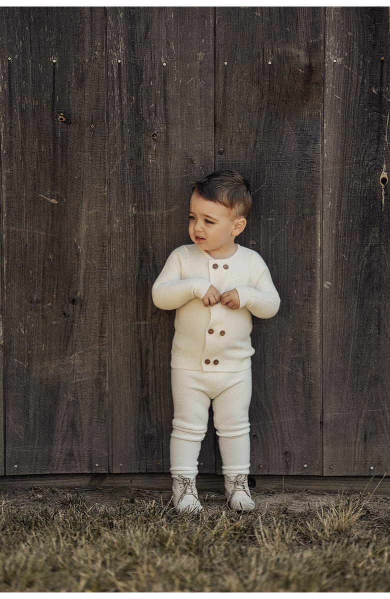 Mr. Mr. Crest Knitted 2 Piece Long Sleeve Top and Pants Set, Alternate, color, Cream