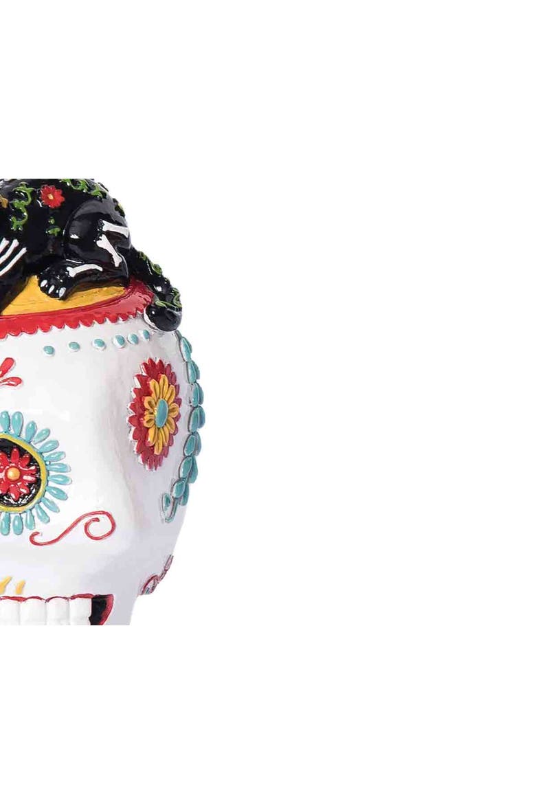 Laying Down Festive Feline Cat Sugar Skull Decorative Tabletop Table Figure Figurine, Alternate, color, White