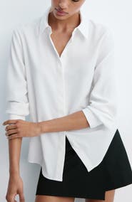 MANGO Fluid Long Sleeve Button-Up Shirt