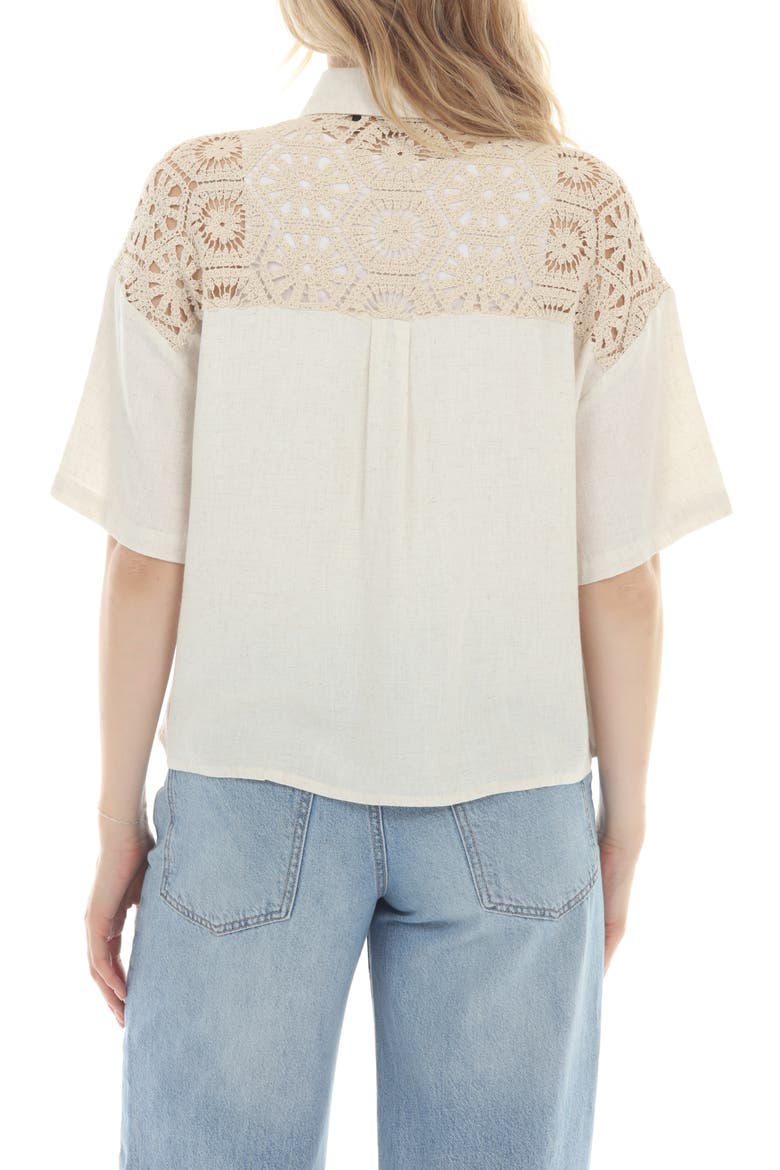 Crochet Pocket Short Sleeve Button-Up Shirt, Alternate, color, BEIGE