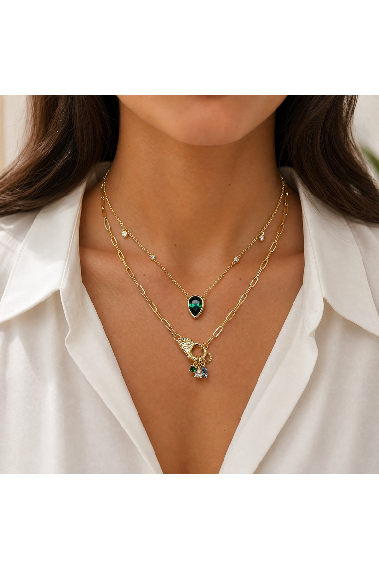 Emerald Green Pear Charmed Chain Necklace, Alternate, color, Emerald Green