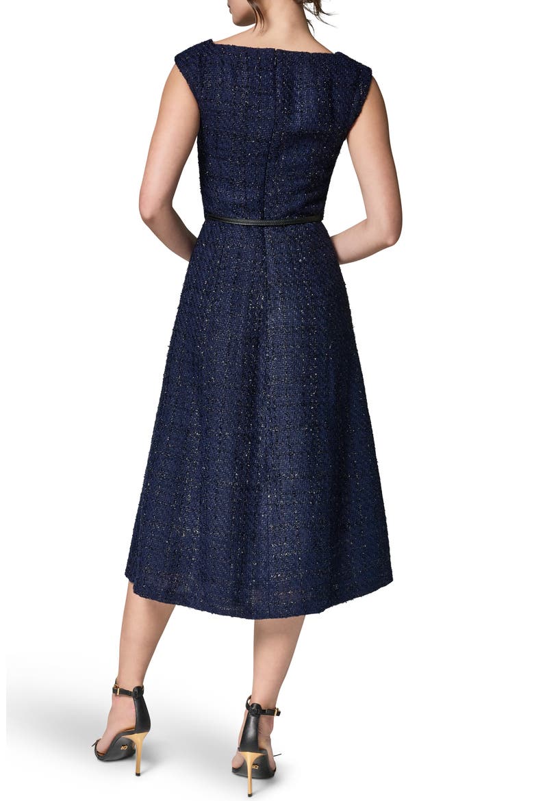 Belted Plaid Metallic Tweed Dress, Alternate, color, NIGHT SKY