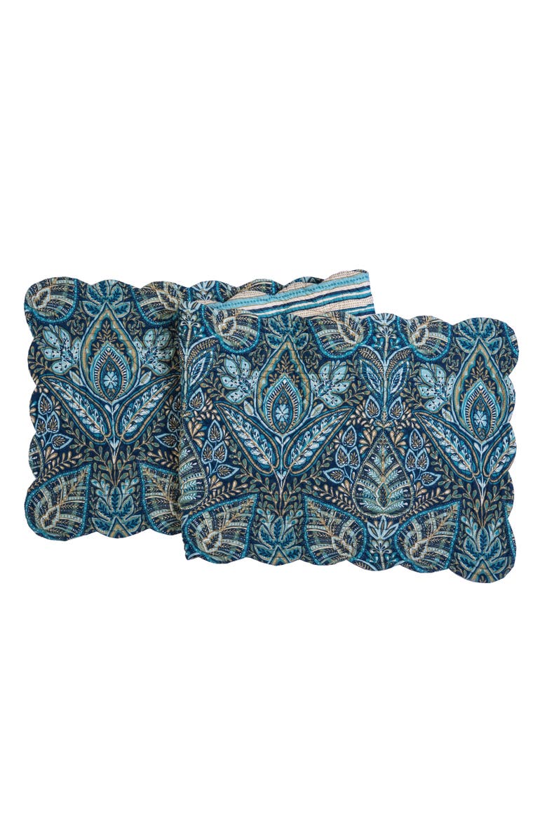 Bailey Blue Reversible Graphic Print Machine Washable Scallop Quilt Table Runner 14" x 51", Main, color, Blue