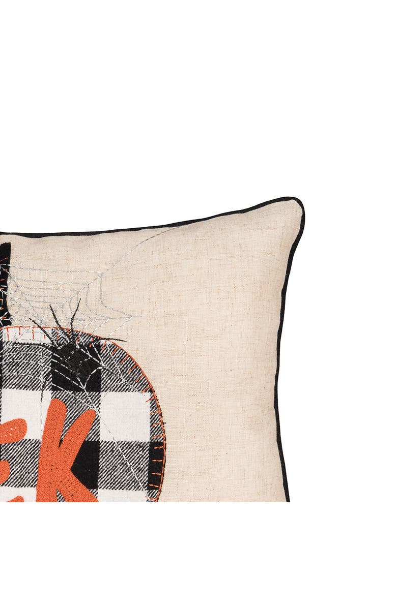 C&F Home Franklin Plaid Black Pumpkin "Eek" Spider Web Halloween Linen Accent Pillow, 14" x 22", Alternate, color, Beige