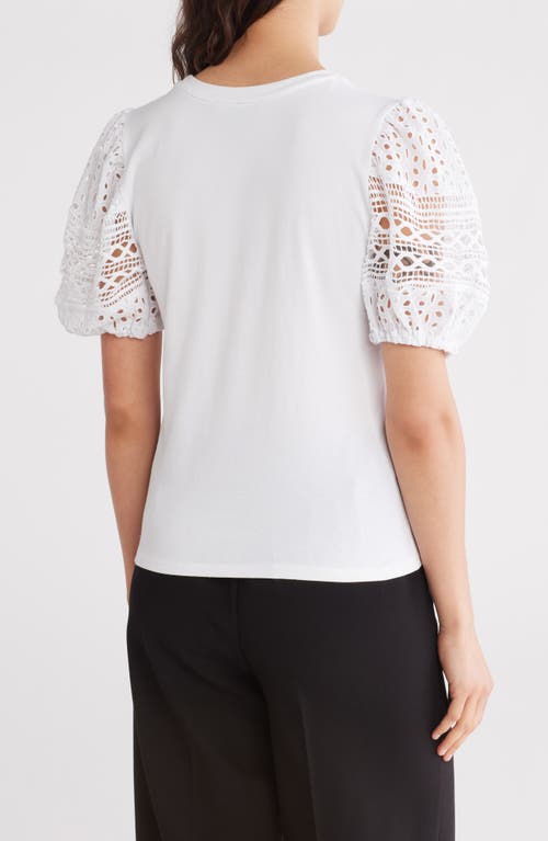 Ellen Tracy Eyelet Puff Sleeve Top In Marshmallow