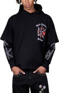 PLEASURES Dead Kennedys Studded Layered Look Graphic Hoodie
