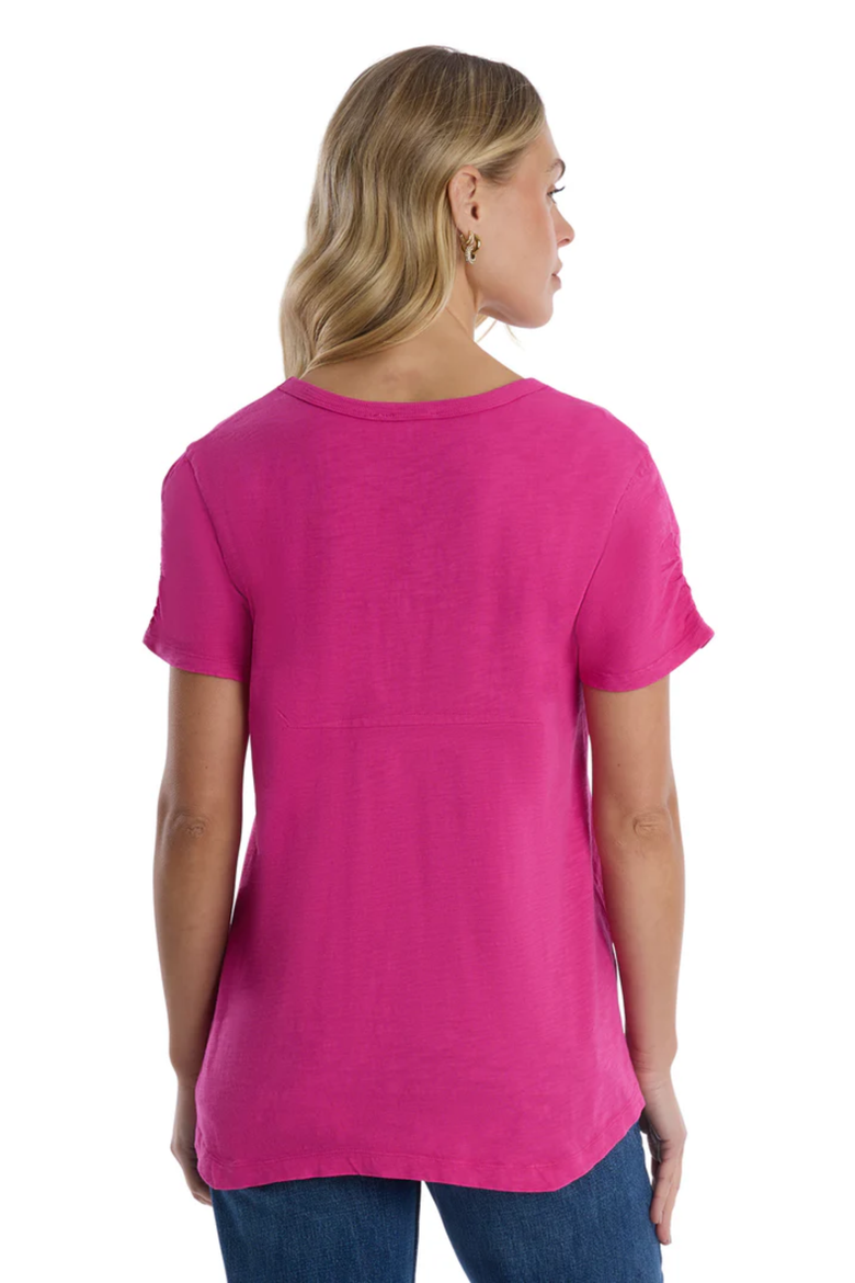 Deep V-Neck Ruched Sleeve Tee, Alternate, color, Rose Violet