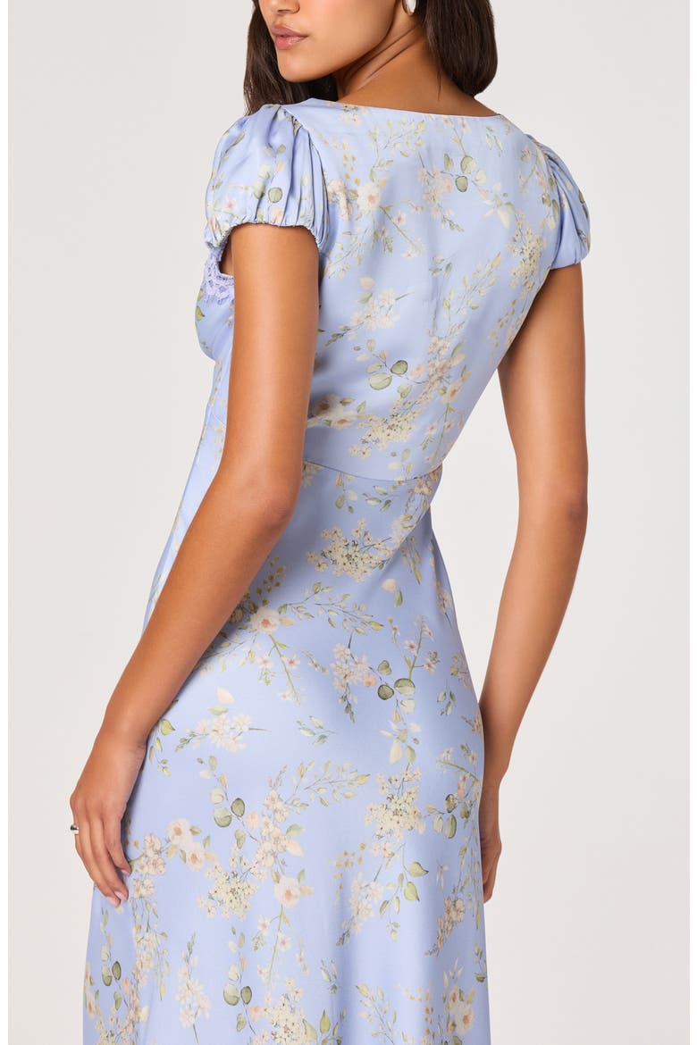 Makaela Floral Satin Midi Dress, Alternate, color, BLUE FLORAL