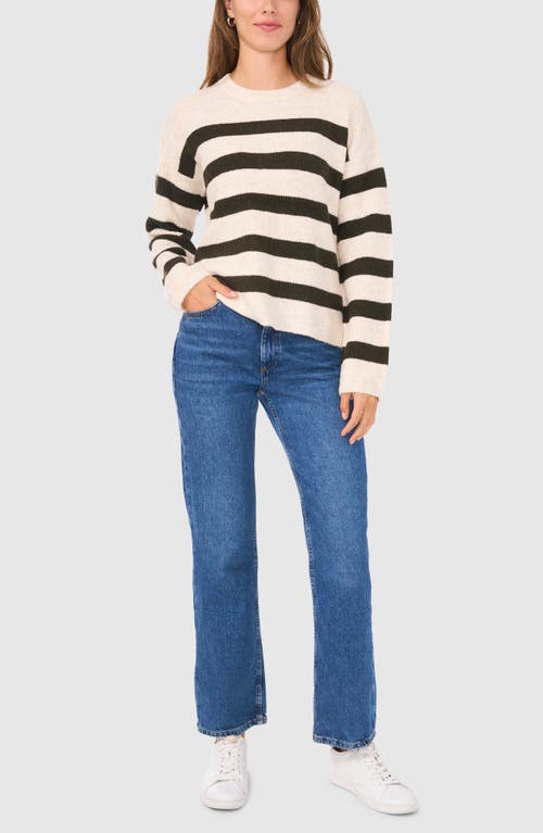 Halogen ® Stripe Crewneck Sweater In Beige/deep Olive