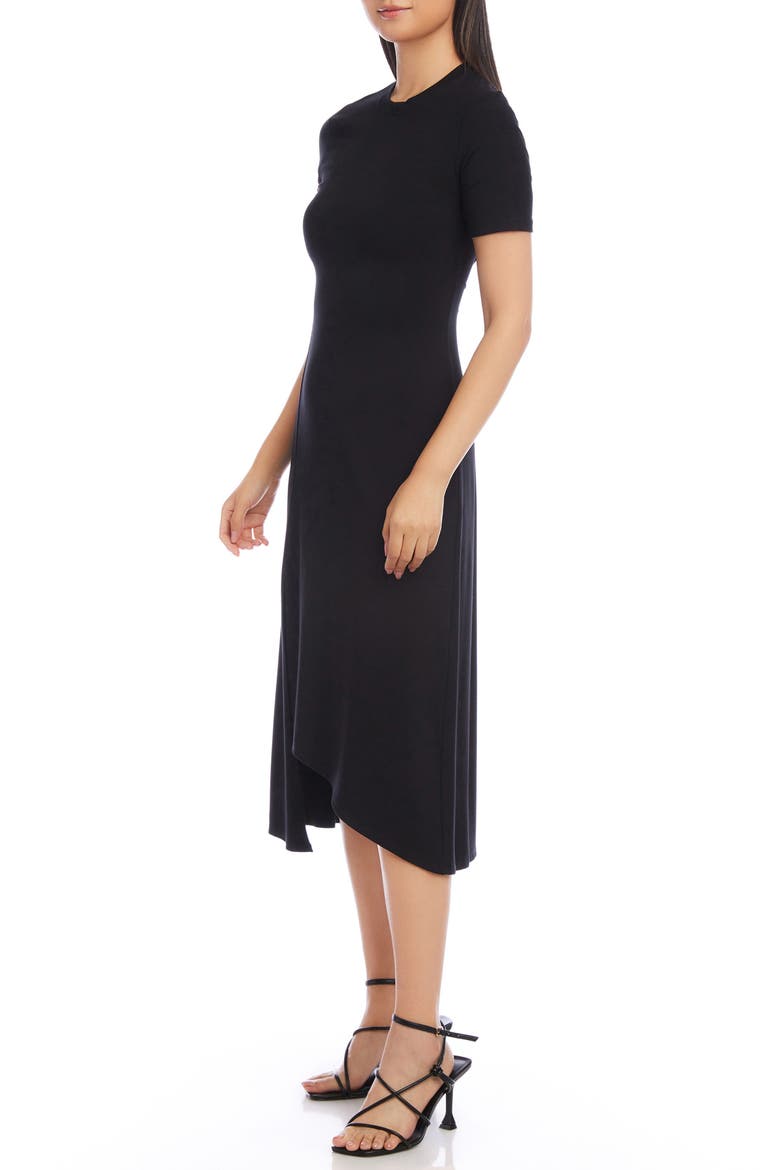 Asymmetric Slit Hem Midi Dress, Alternate, color, BLACK