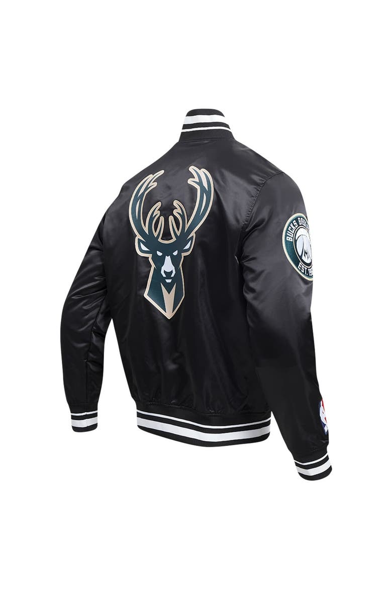 Men's Pro Standard Black Milwaukee Bucks Script Tail Full-Snap Satin Varsity Jacket, Alternate, color, Black