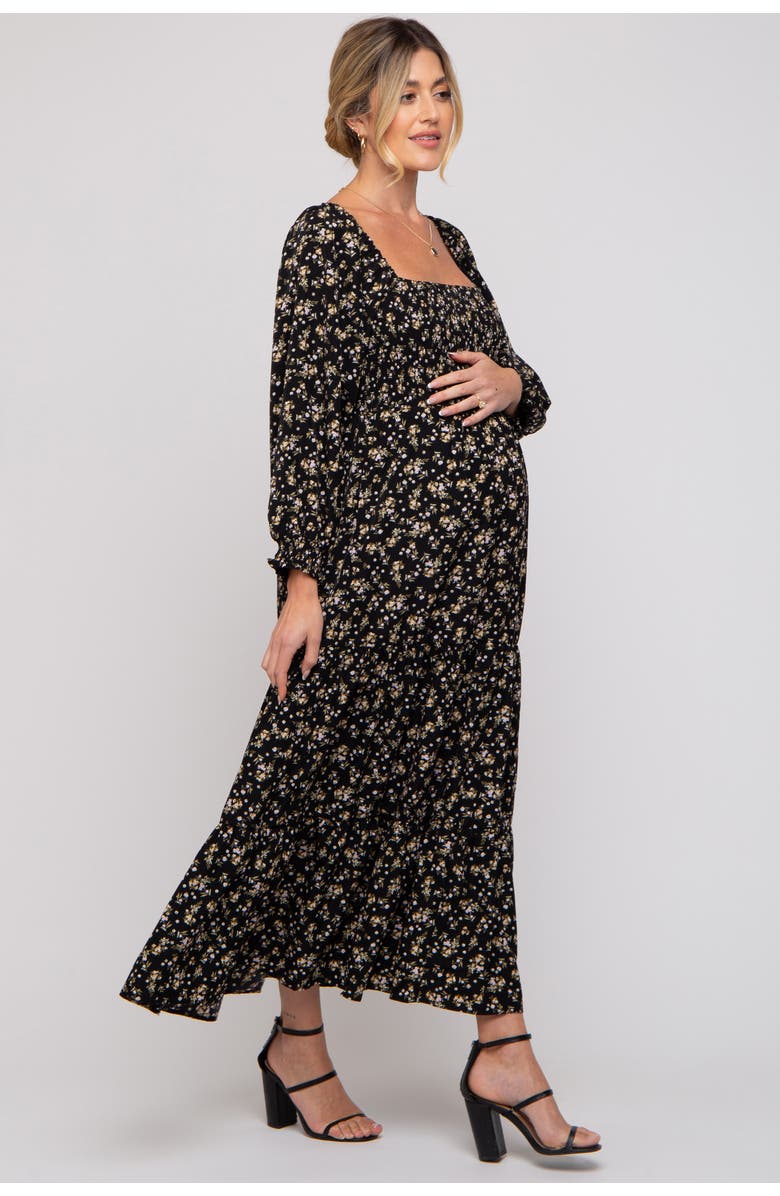 PinkBlush Floral Smocked Long Sleeve Maxi Dress, Alternate, color, Black