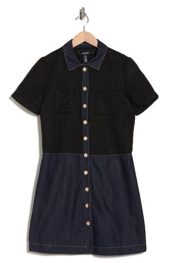 Ellen Tracy Mixed Media Shirtdress In Multi