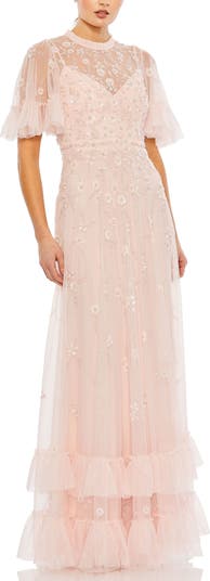 Mac Duggal ★【パーティー ドレス】Floral Flutter Sleeve Gown Mac Duggal Floral Embellished Flutter Sleeve A Line Gown