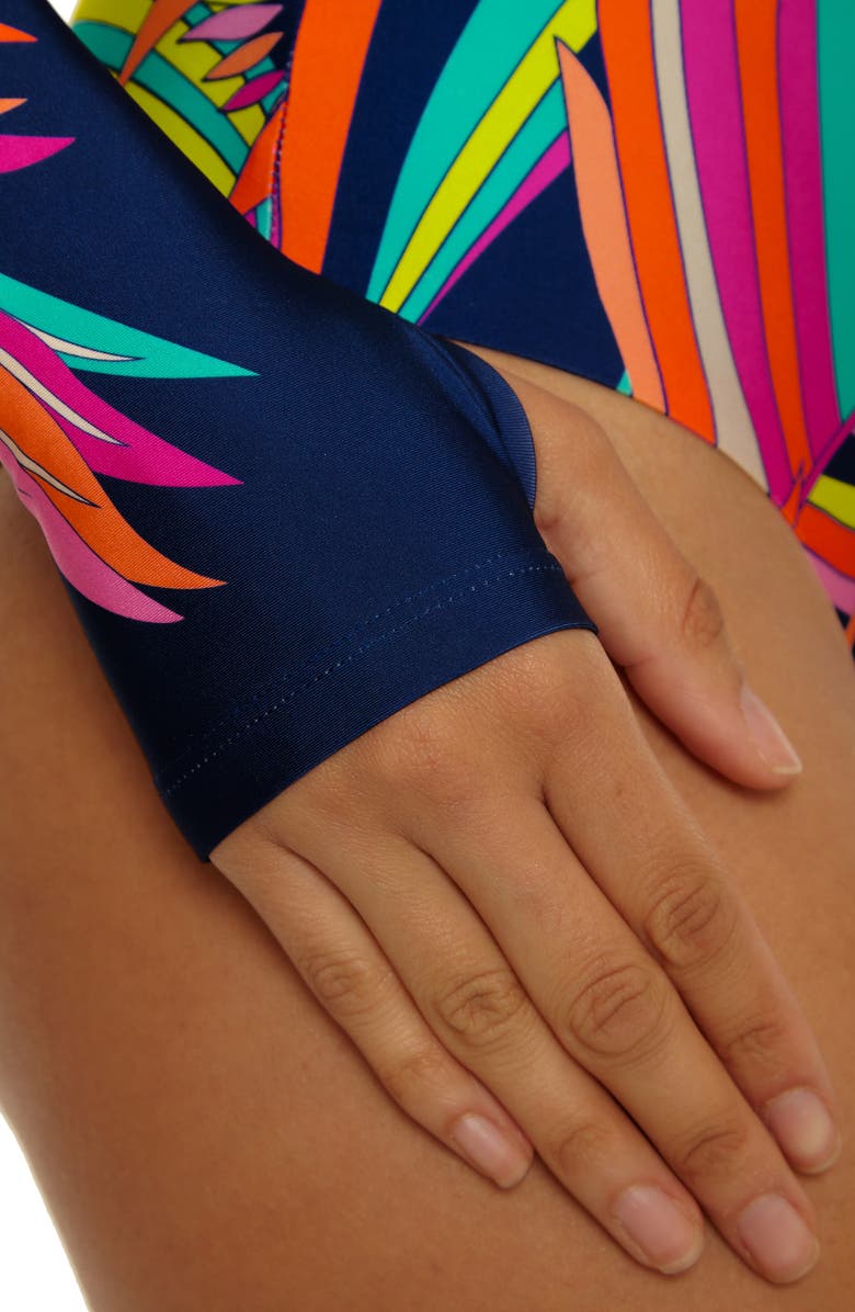 Trina Turk Paralia Long Sleeve UPF 50+ One-Piece Rashguard Swimsuit, Alternate, color, Multi