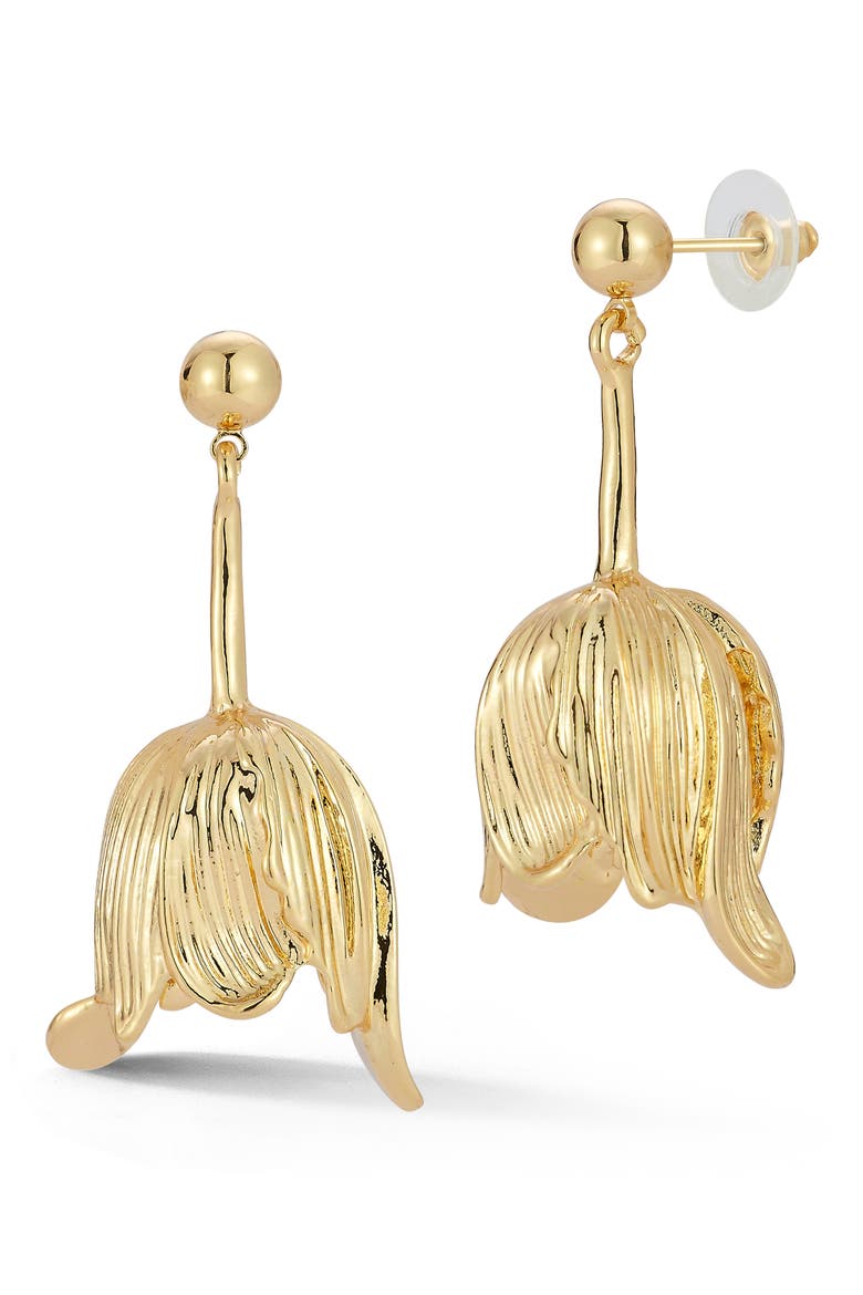 Flower Drop Earrings, Main, color, GOLD