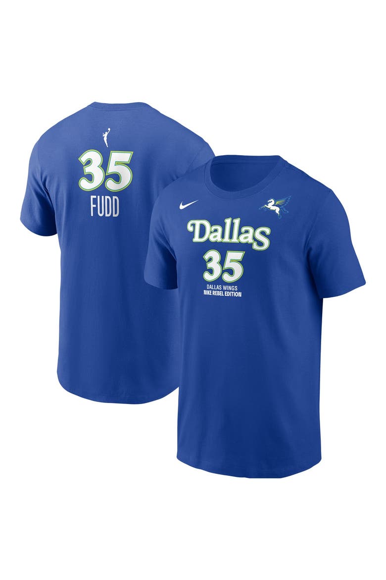 Men's Nike Azzi Fudd Blue Dallas Wings Name & Number Rebel Edition T-Shirt, Main, color, Blue