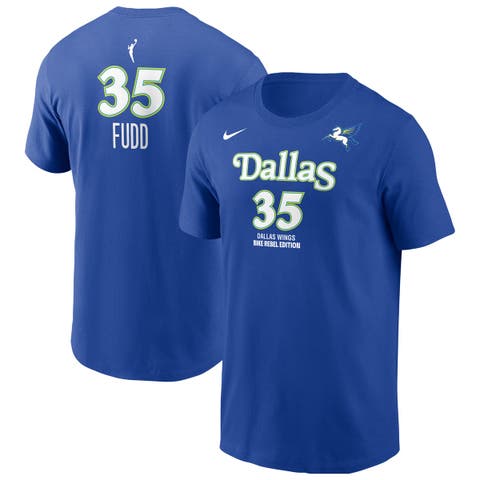 Men's Nike Azzi Fudd Blue Dallas Wings Name & Number Rebel Edition T-Shirt