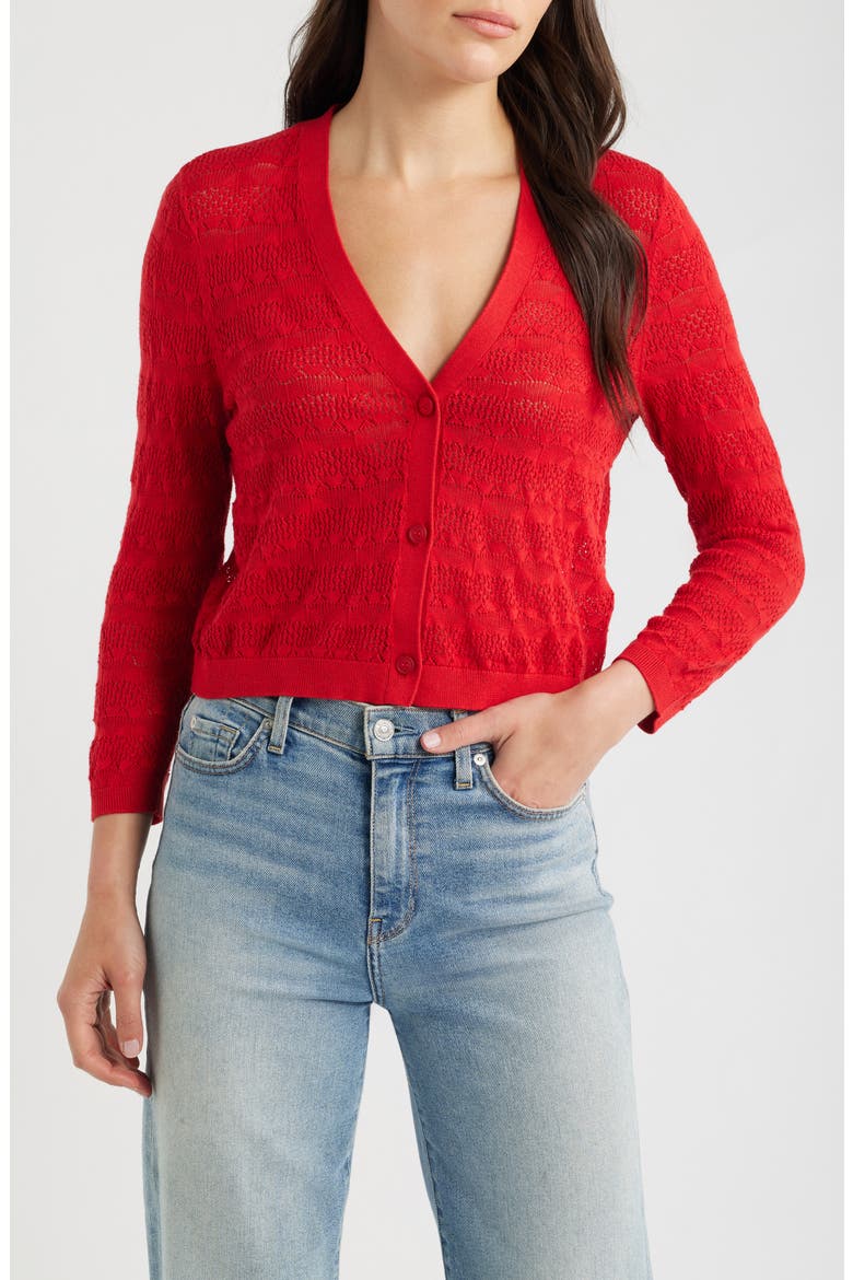 Sweet Day Pointelle Cardigan, Main, color, KNIT MELANGE BOAT RED