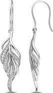 DELMAR Created White Sapphire Sterling Silver Feather Drop Earrings