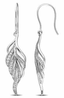 Created White Sapphire Sterling Silver Feather Drop Earrings