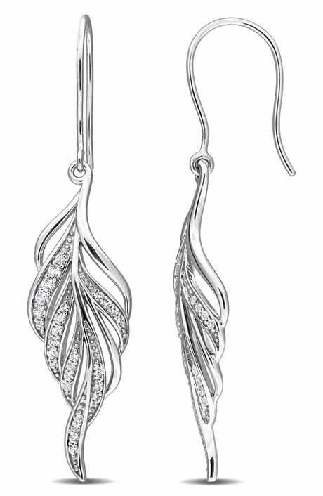 Created White Sapphire Sterling Silver Feather Drop Earrings