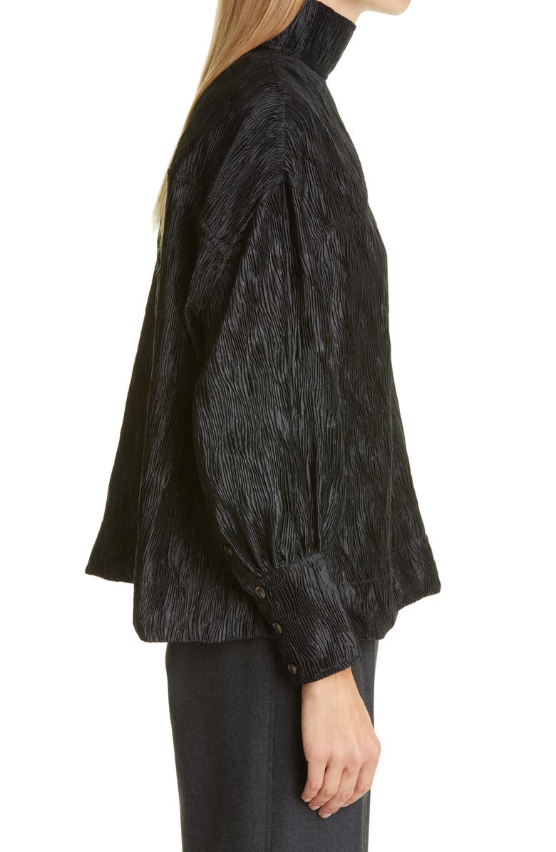 Ganni High Neck Pleated Satin Blouse, Alternate, color, 