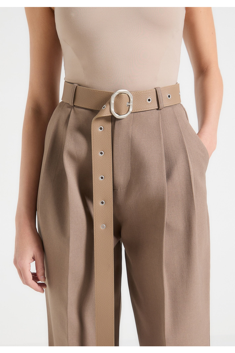 Suzanne Wide Leg Trousers With Belt And Tie Ankle Detail, Alternate, color, Taupe