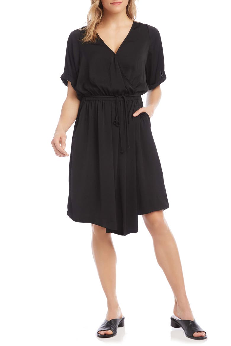 Faux Wrap Dress, Main, color, BLACK