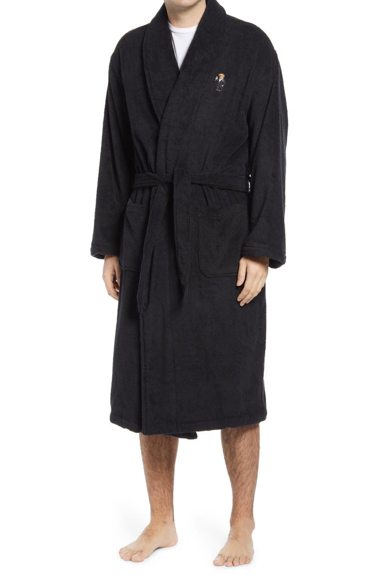 Martini Bear Men's Robe, Main, color, BLACK