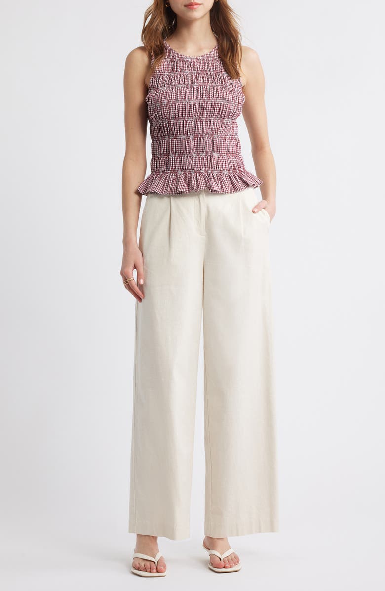 Faithfull the Brand Heidi Gingham Shirred Cotton Top, Alternate, color, Gingham Deep Red