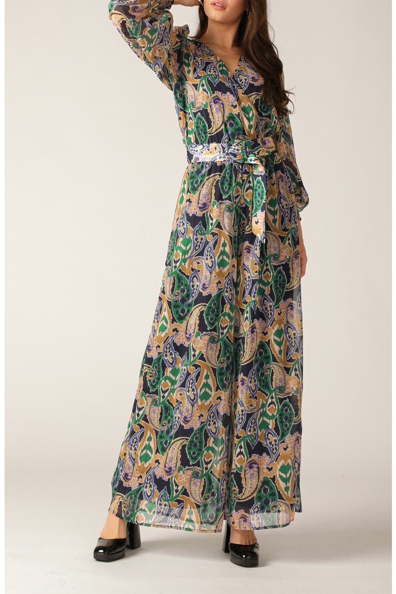 Print Long Sleeve Jumpsuit, Alternate, color, NAVY TEAL