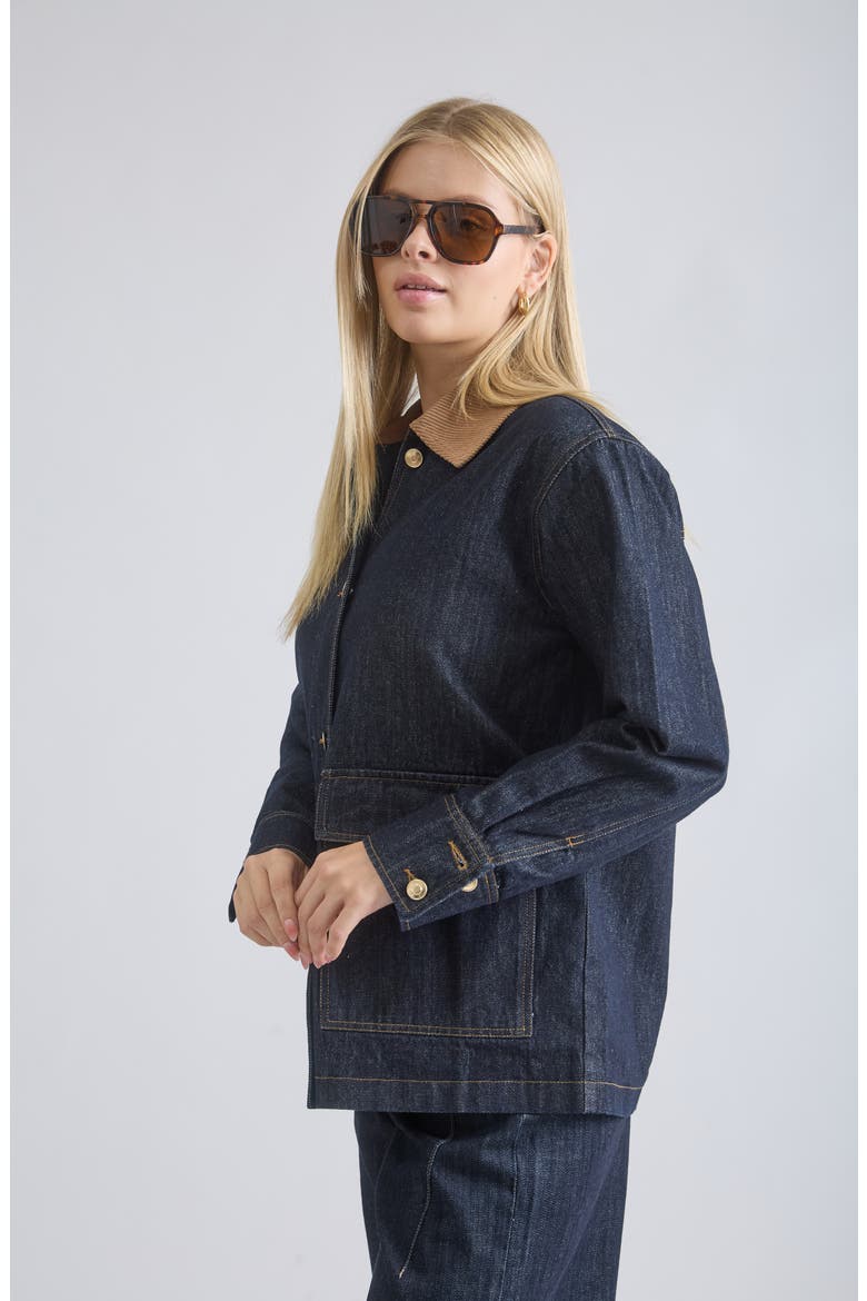 Oversize Corduroy Collar Denim Shirt Jacket, Alternate, color, DENIM