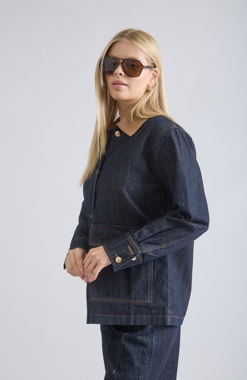 Blu Pepper Oversize Corduroy Collar Denim Shirt Jacket In Blue