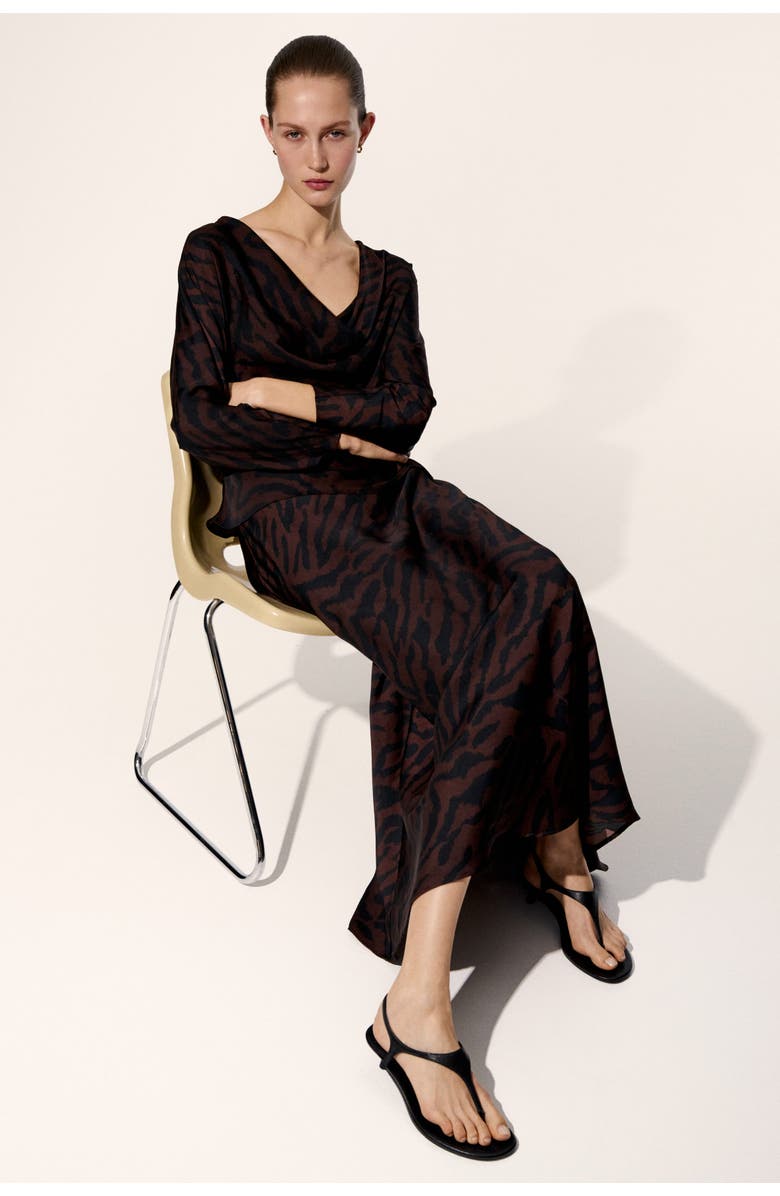 H&M Maxi Slip Skirt, Alternate, color, Dark Brown/Zebra Print