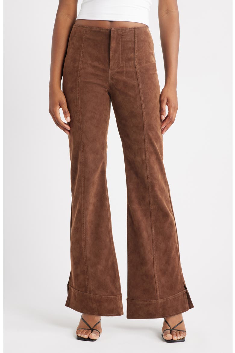 Glow Up Faux Suede Pants, Main, color, SHAVED CHOCOLATE