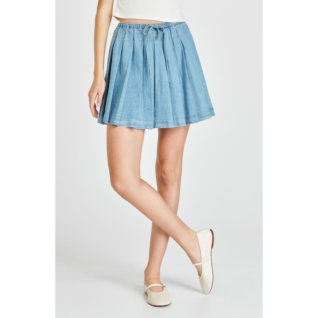 Wayf Jane Pleated Denim Miniskirt In Vintage Blue
