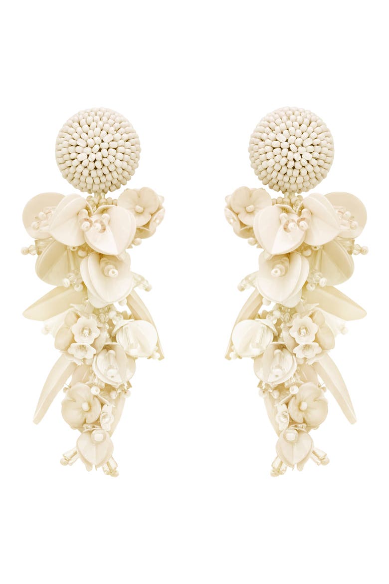 Floral Clip-On Chandelier Earrings, Main, color, WHITE