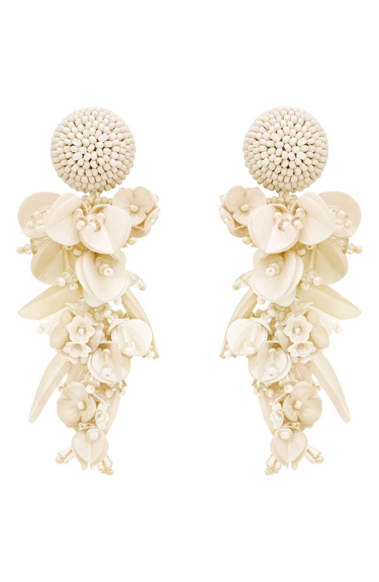 Oscar de la Renta Floral Clip-On Chandelier Earrings, Main, color, White
