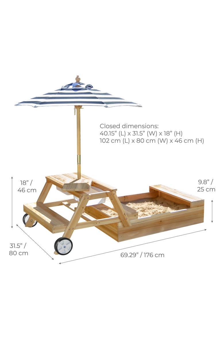 Teamson Kids Sorrento Wooden Sandbox & Umbrella Set, Alternate, color, Natural Wood