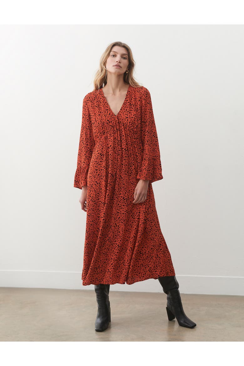 Laura V-Neck Animal Print Midi Dress, Main, color, Rust Animal
