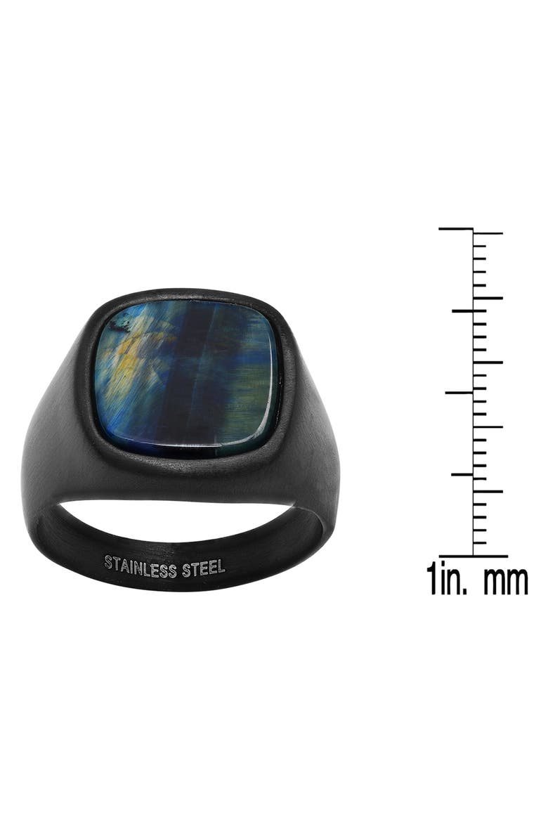 Men's Black Stainless Steel Ring, Alternate, color, BLACK/ BLUE