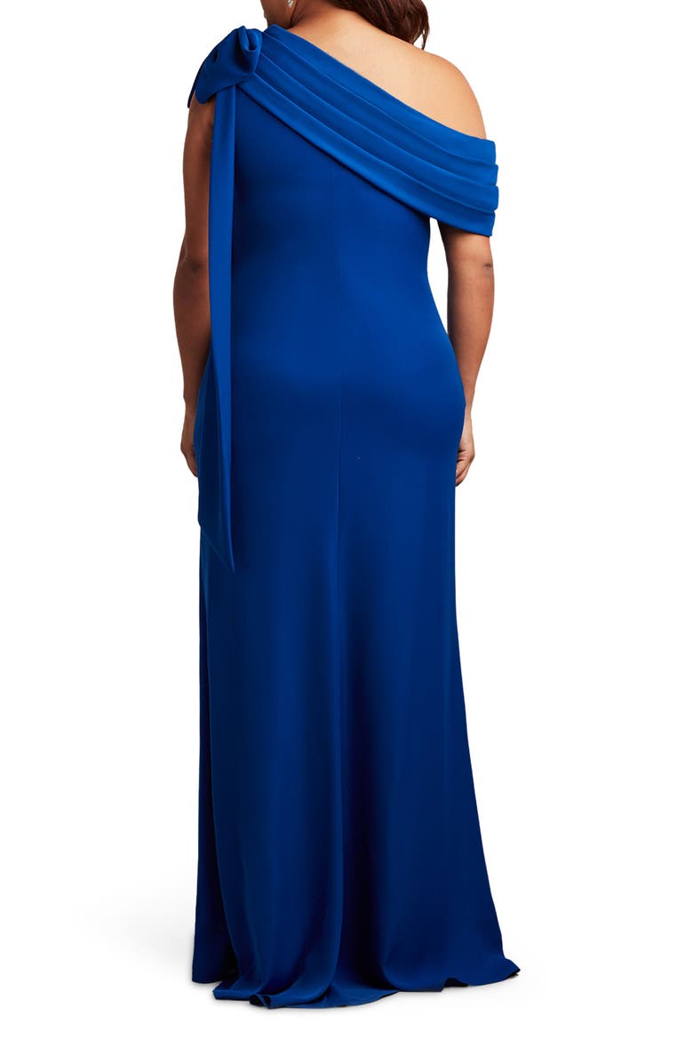 One-Shoulder Bow Detail Crepe Gown, Alternate, color, ROYAL BLUE