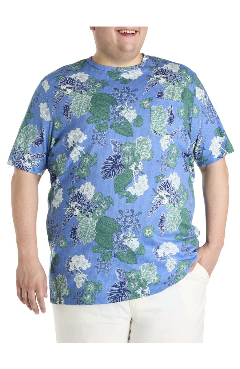 Harbor Bay by DXL Big & Tall Floral Print Moisture-Wicking Pocket T-Shirt, Main, color, Blue Depths Multi