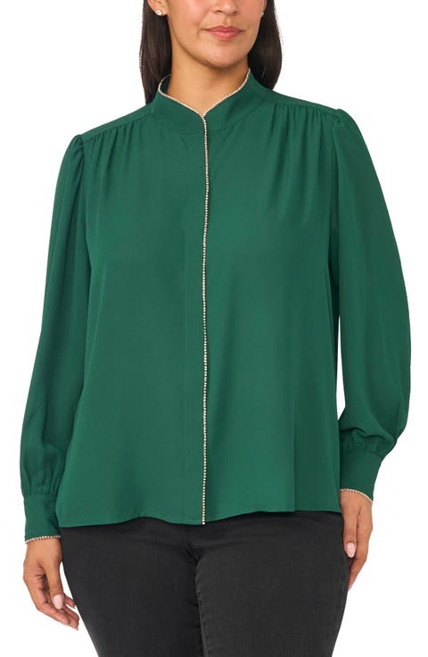 Rhinestone Trim Long Sleeve Blouse