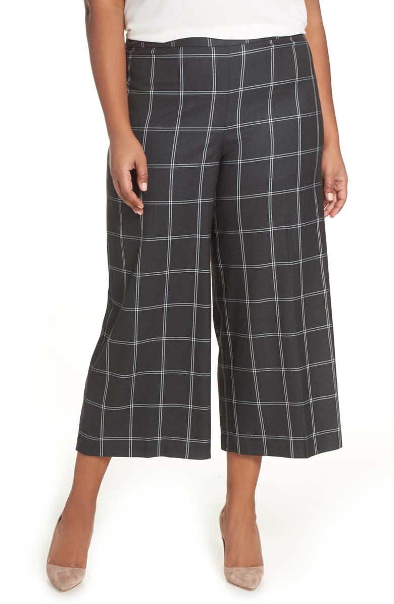 Sejour Windowpane Check Wide Leg Crop Pants, Main, color, 
