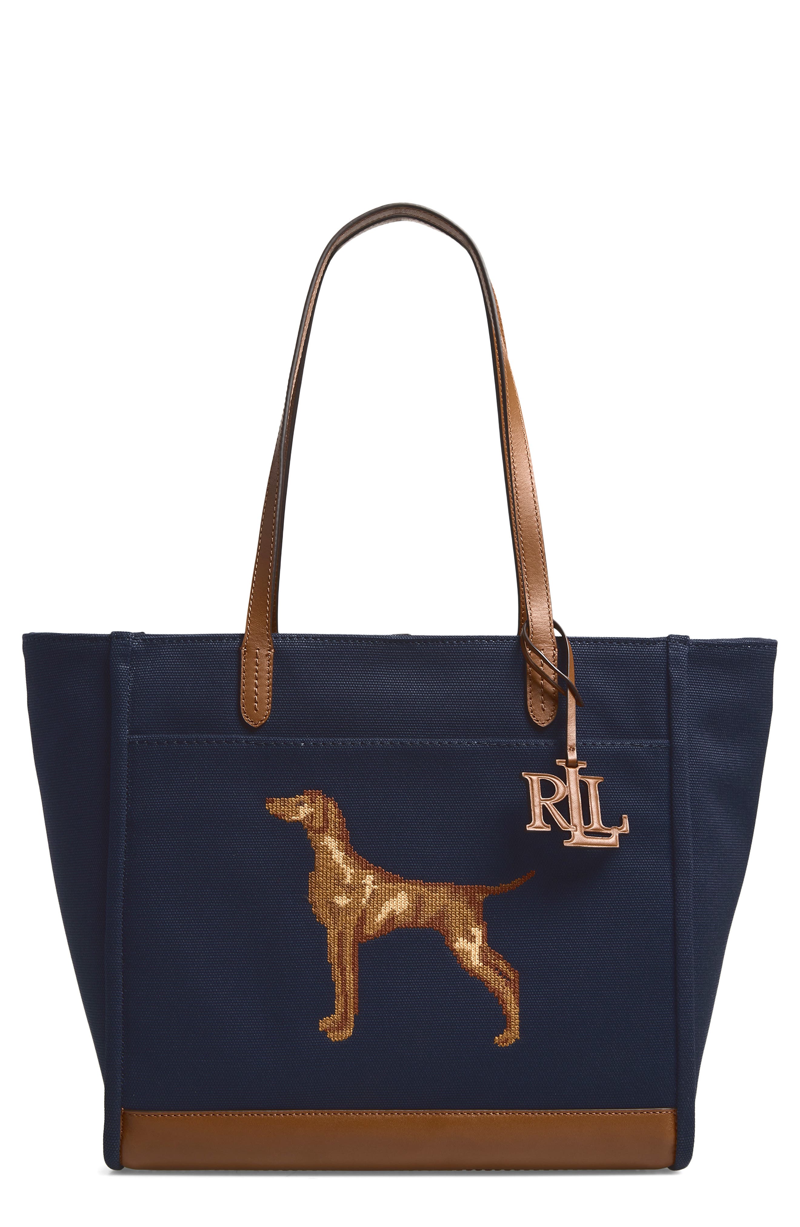 Camryn Large Embroidered Canvas Tote, Main, color, NAVY