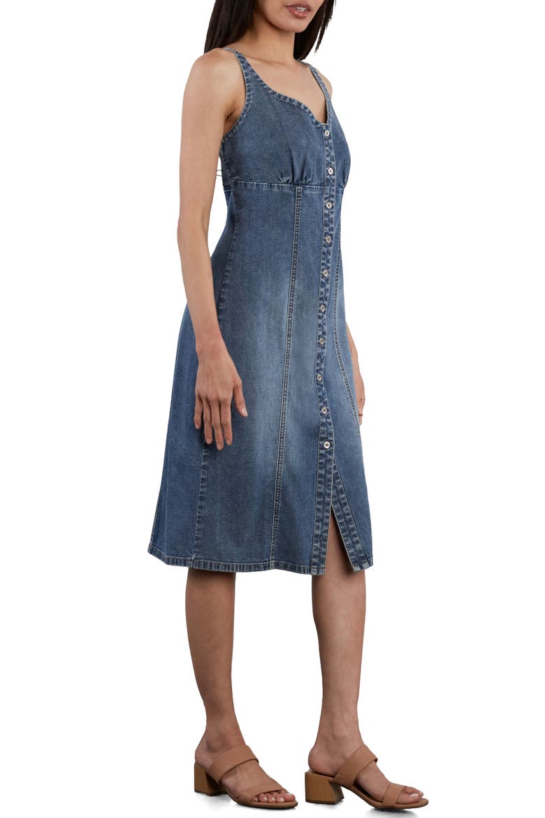 Charm Button Up Denim Dress, Alternate, color, SHINE BLUE